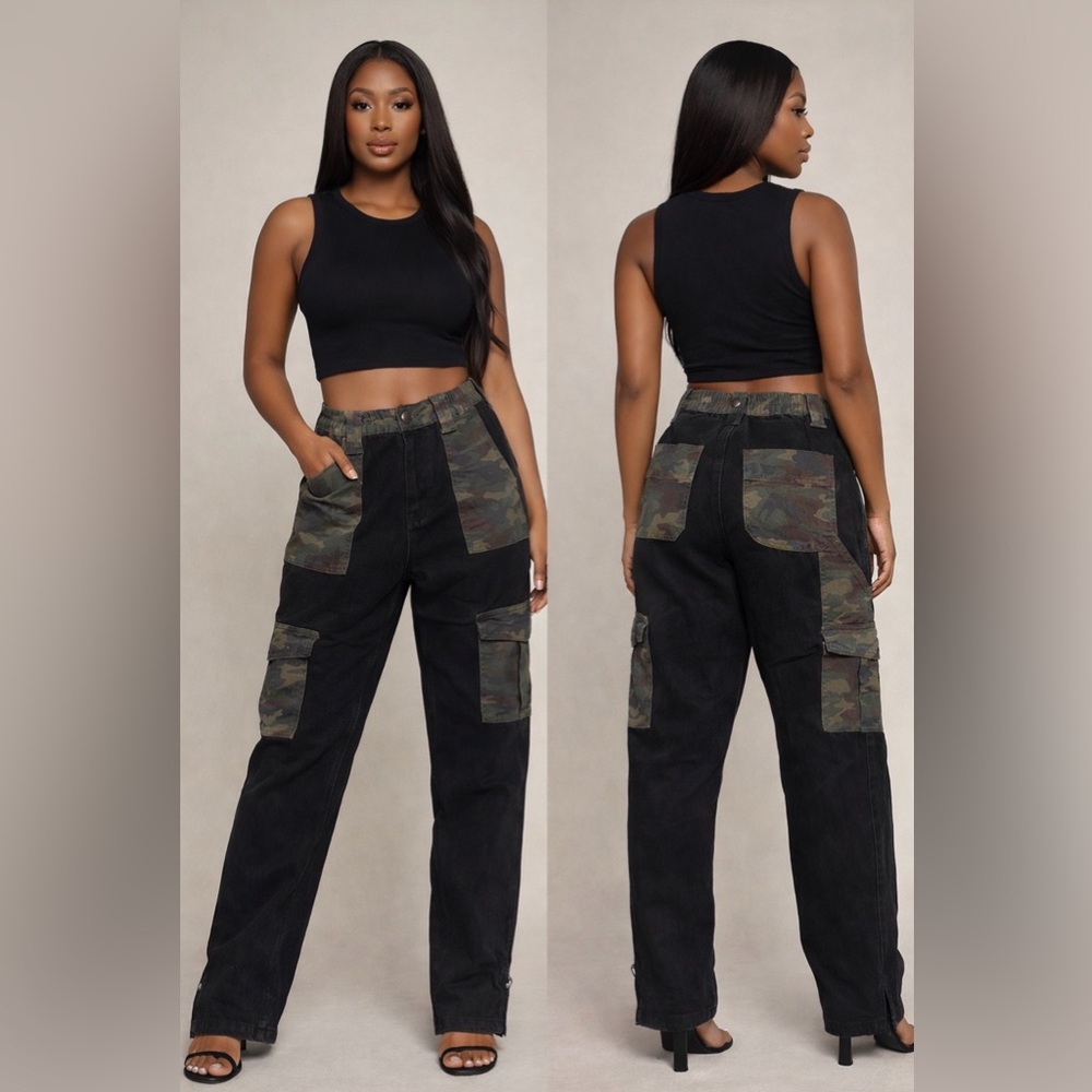 Black and Camouflage Cargo Jogger Jeans (Women)